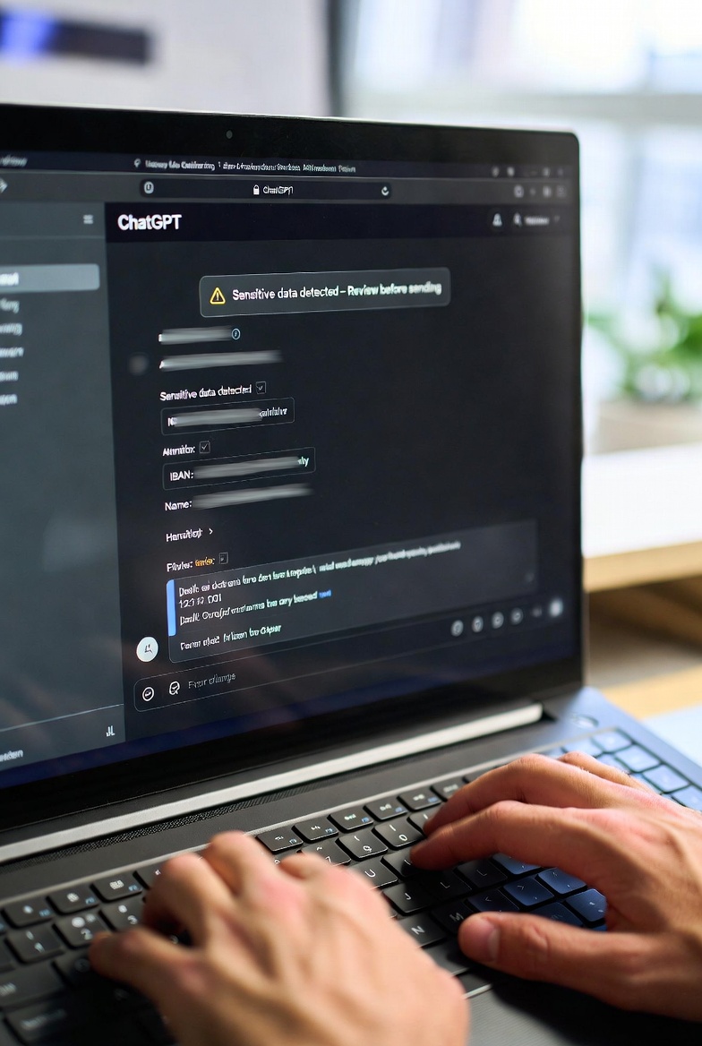 AI tool icons (ChatGPT, Gemini). Data that can leak to ai tools