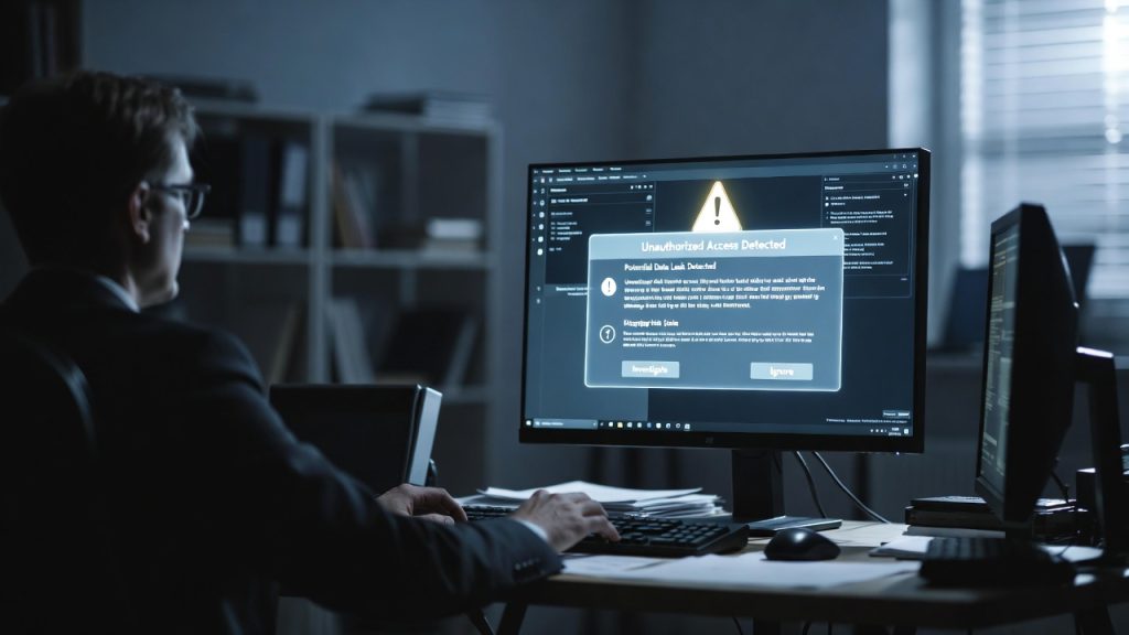 Worker being blocked by browser before data breach to AI tools