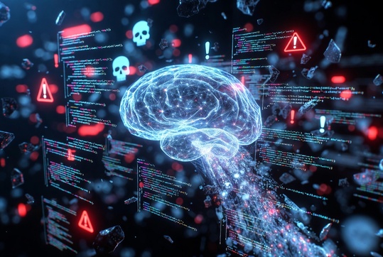 A futuristic AI system visualized as a glowing neural network.